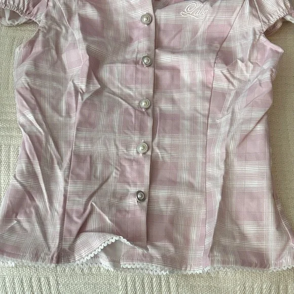 Women’s Pink Plaid Button-Front Top - Picture 4 of 6